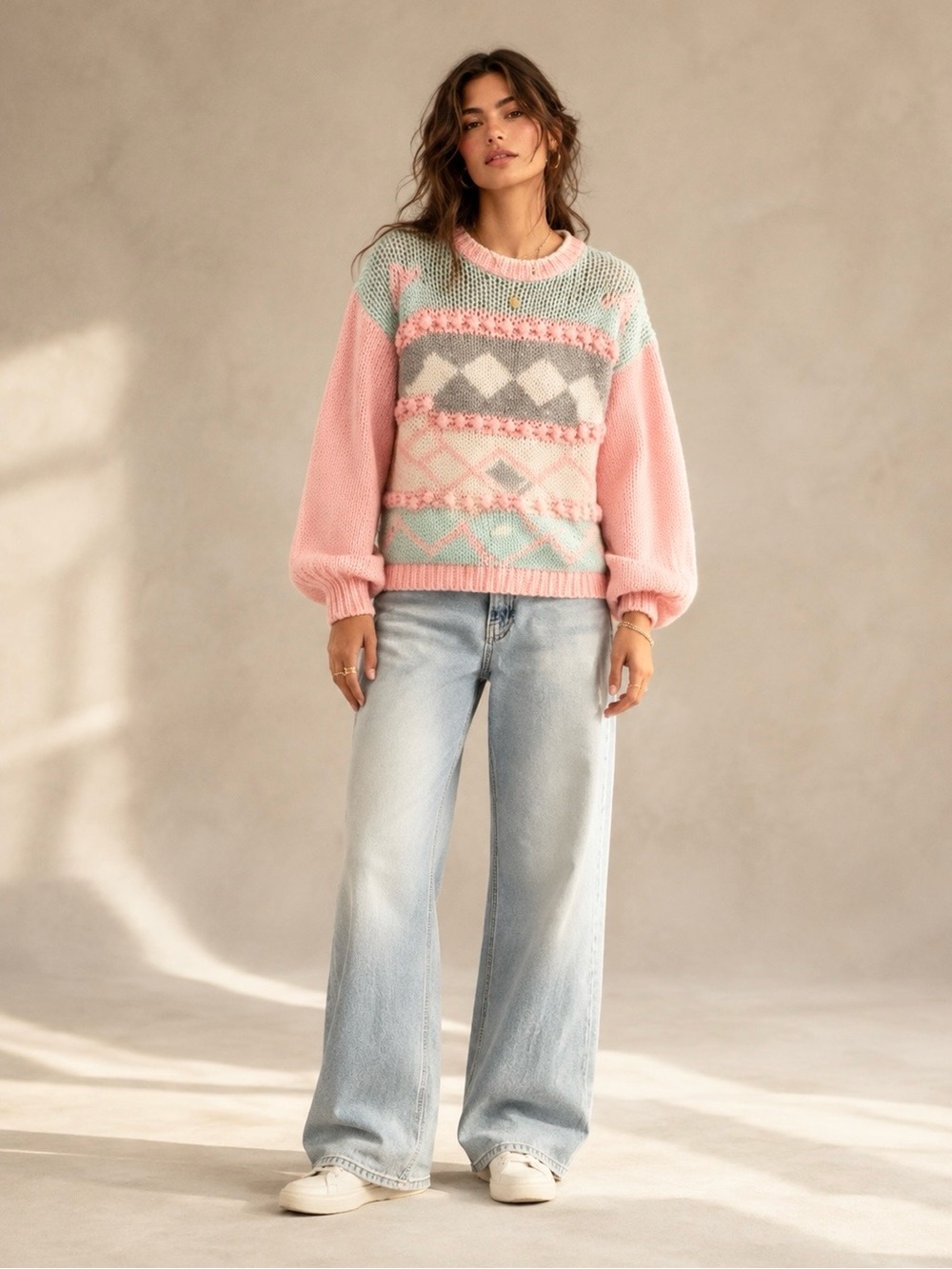 Vintage Evidence Hand Knit Pastel Chunky
Sweater Textured Metallic Korea Sz L